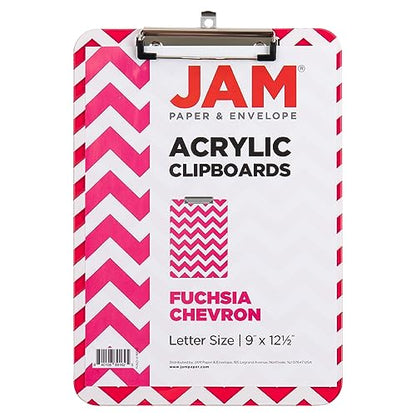 JAM PAPER Plastic Clipboards with Low Profile Metal Clip - Letter Size (9 x 12.5) - Fuchsia Pink Chevron - Clip Board Sold Individually - color: Pink Chevron, size: Single Clipboards