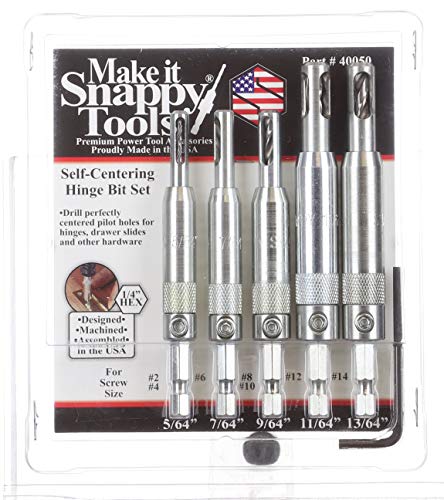 Snappy 5pc Self Centering Hinge Drill Bit Set Made in USA #2 – 14 Cabinet