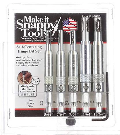 Snappy 5pc Self Centering Hinge Drill Bit Set Made in USA #2 – 14 Cabinet