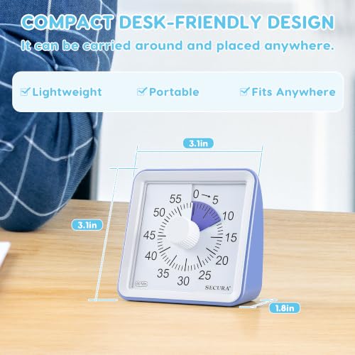 Secura Visual Timer for Kids, 60 Minute Classroom Countdown Timer for Study - color: Purple & Purple