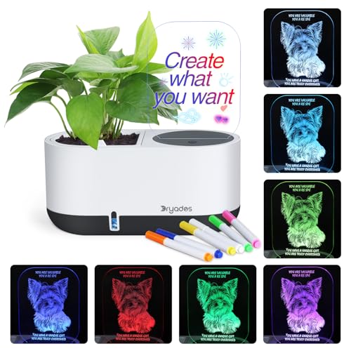 Planter with LED Note Board & 7 Colors Pen, Led Acrylic Message Board with Planter,Dog Board Night Light with Planting Pot for Mother's Day/Children's Day Gifts(No Plant) - color: Gray-Dog