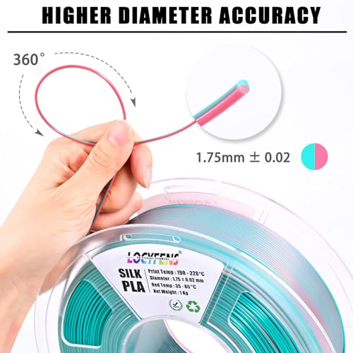PLA Filament 1.75mm, Silk PLA 3D Printer Filament, Dual Color Filament - Pink and Sky Blue 1.75 PLA Filament- 2 in 1 Coextrusion 3D Filament PLA 1.75 +/- 0.02mm, Fit to AMS, 1kg/Spool - color: Dual-color Sky Blue & Pink