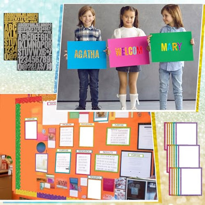 Sinload 92 Pcs Science Fair Board Supplies 60 Trim Scalloped Poster Boards 18 Presentation Subtitles 6 Project Titles 8 Letter Sticker for Classroom Display Boards (Glitter Neon,Wave) - color: Glitter Neon, style: Wave