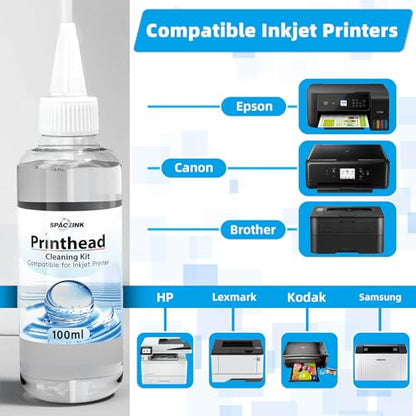Spaceink Printhead Cleaning kit 200mL for E pson Printer, Printer Cleaning Kit for HP, Print Head Cleaning Kit for Canon, Inkjet Printer Nozzle Cleaning Kit for Brother