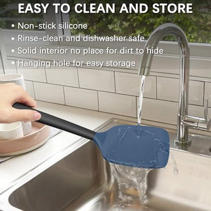 Coukre 2 Pack Silicone Spatula Set,High Heat Resistant, BPA-Free - color: DarkBlueBlack