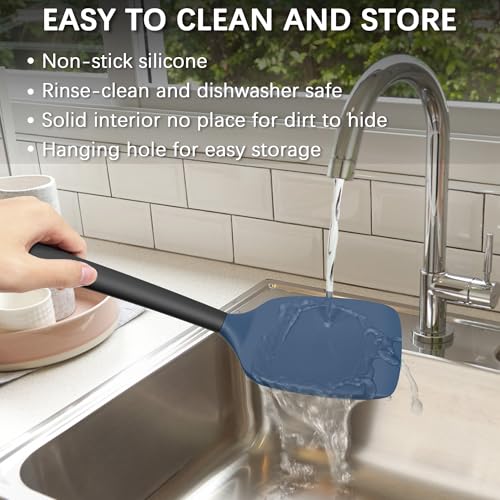 Coukre 2 Pack Silicone Spatula Set,High Heat Resistant, BPA-Free - color: DarkBlueBlack