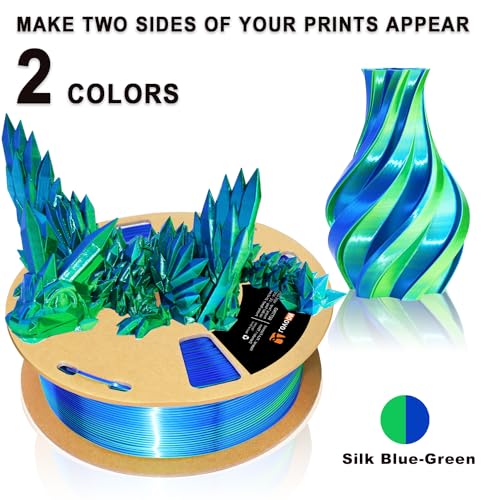 LOVOON Silk PLA 3D Printer Filament Bundle 2 KG, PLA Filament 1.75mm, Shiny Silk Blue/Green Dual Color Change by Angle, 3D Printing Filament for Most FDM Printers and 3D Pen, 1KG X 2 Spools - color: 2colors Silk Blue/Green, size: 2 kg