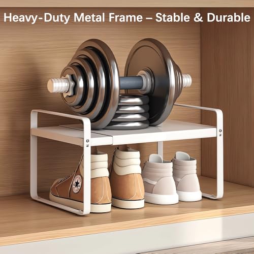 2-Pack Expandable Shoe Rack, Closet Organizer, 10" High, 15"-24" - color: White 2-pack, size: H: 10"