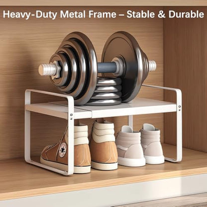 2-Pack Expandable Shoe Rack, Closet Organizer, 10" High, 15"-24" - color: White 2-pack, size: H: 10"