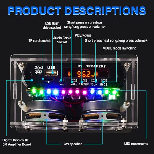 Diymore DIY Bluetooth Speaker Kit Radio Soldering Practice Kit,Dual Speakers & Remote Control,for TF/AUX/Bluetooth/USB Support,for Home and School Education Gifts for Women Men Mom Kids
