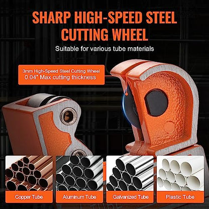 VEVOR Mini Copper Tubing Cutter, Mini Tubing Cutter for 1/8 to 1-1/8 Inch Copper Tubing, Heavy Duty Portable Tube Cutter with High-Speed SKD Blade for Aluminum, Plastic, Galvanized Pipes - size: 1/8"-1-1/8" O.D.