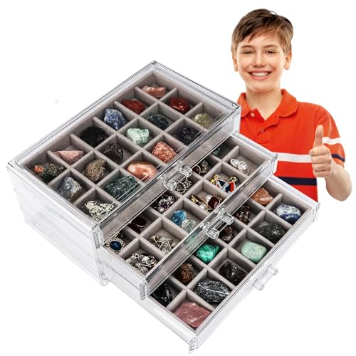 Acrylic Rock Collection Display Case, 2nd Gen Adjustable Storage Shelf - size: 3 layers
