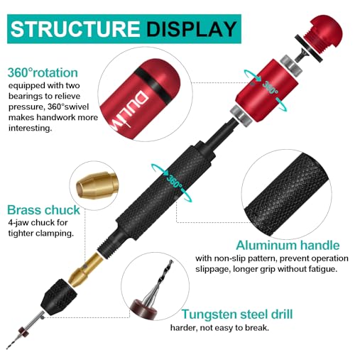 Precision Pin Vise Hand Drill Manual, 26PCS Micro Drill Bit Set - color: Red