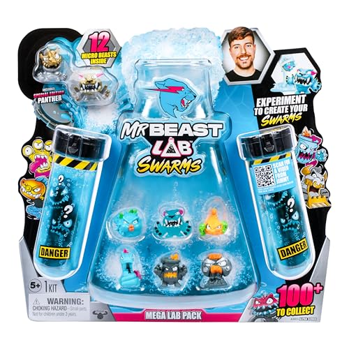 MrBeast Lab Swarms Mega Lab 12 Pk Chaos Chomper - Experiment by Adding Water, Shaking The Test Tube & Revealing 12pk of 1" MrBeast Collectible Characters, Includes Special Edition Panther - style: 12 Pack - Chaos Chomper