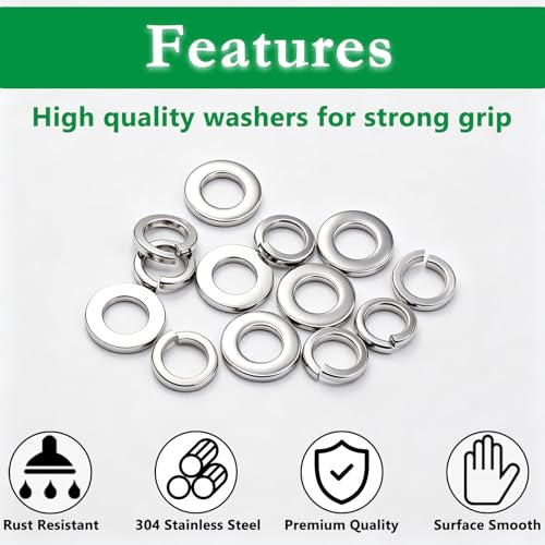 100PCS M6 Flat Washers& Spring Lock Washers, 304 SS - size: M6-100PCS