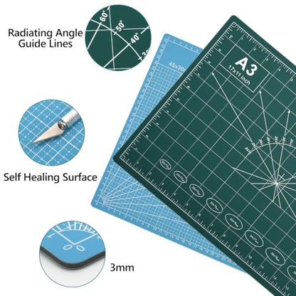 12x18in Self Healing Cutting Mat Kit with Ruler & Knife, for Sewing DIY