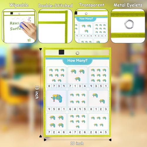 Ndsox 15 Packs Oversized Dry Erase Pockets Reusable Plastic Sleeves, 5 Colors Shop Ticket Holders & Sheet Protectors Document Sleeves for Teachers, Classroom Organization, School Supplies Must Have