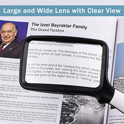 Folding Handheld Magnifying Glass with Light, 5X Large Rectangle Reading Magnifier with Dimmable LED for Seniors with Macular Degeneration, Newspaper, Books, Small Print, Lighted Gift for Low Visions - color: Black White