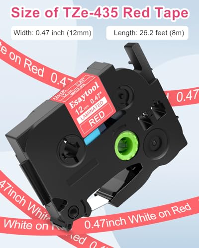 2 Pack Esaytool Replacement for P-Touch TZe-435 0.47" 12mm White on Red - color: White on Red, size: 12mm