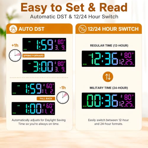 Soobest 14.2 Inch Digital Wall Clock with Bluetooth, LED Large Display - color: 14.2" Multicolor