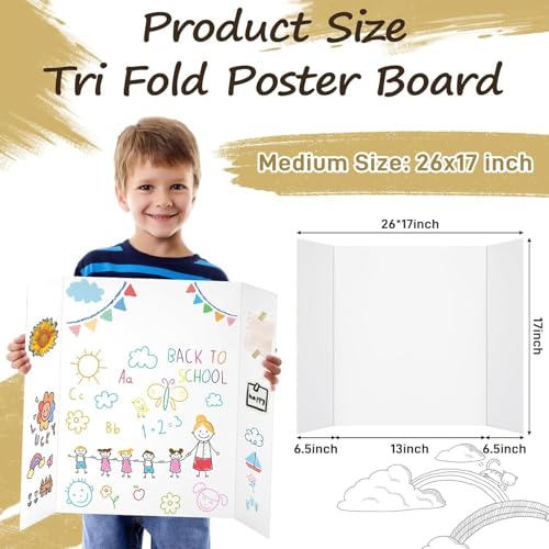 Small Trifold Poster Board 26"x17" Corrugated Project Boards for Science Fair School Projects Event Displays and Business Presentations Boards, 3Pack