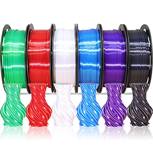 1.75mm Silk Shiny PLA 6 in 1 Basic Colors Bundle Pack: Silk Black/Red/White/Sapphire Blue/Dark Purple/Green; Each Spool 250g, 6 Spools Packed, Total 1.5Kg 3D Printing Filament Material MIKA3D - color: White+black+red+sapphire Blue+dark Purple+green