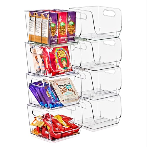 Sorbus Clear Pantry Organizer with Stackable Storage Bins, Open Front - size: Small Square, style: 8 Pack