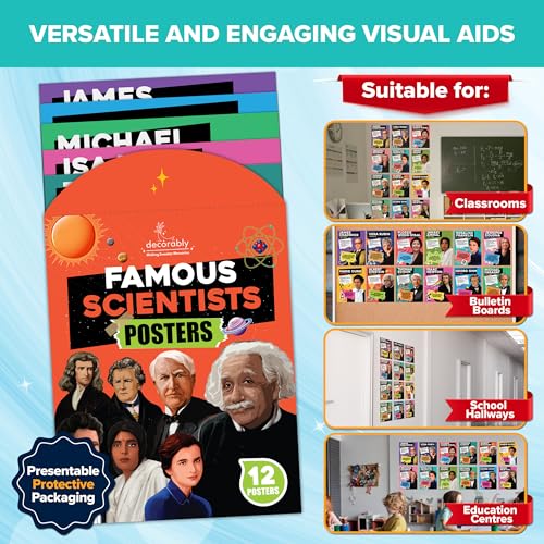 Decorably 12 Famous Scientists Science Posters for Classroom, 11x14in