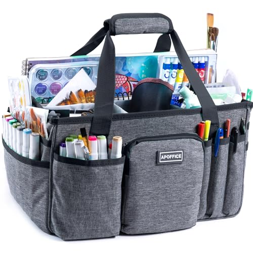 APOFFICE Art Supply Organizer Tote Bag,Large Craft Bag Utility Storage Tote - color: Grey-Black, size: Large-14.5"