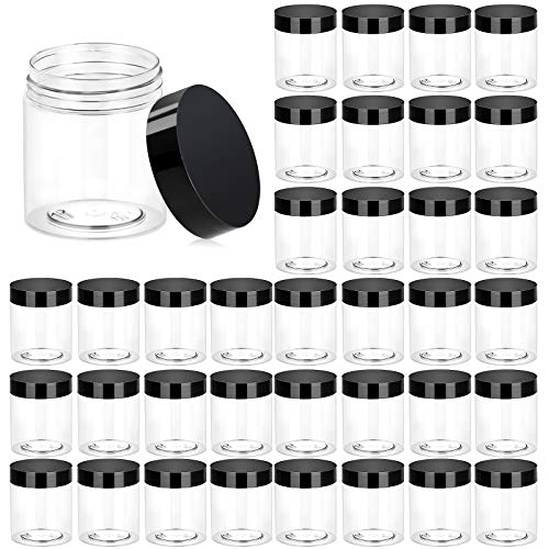 Eternal Moment 36 Pack 3 OZ Plastic Jars Clear Cosmetic Container with Lids - color: Black Lid, size: 3 Ounce
