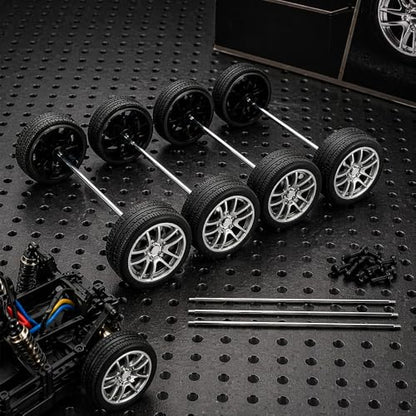 10PCS Toy Car Wheels 28mm Rubber Tire Wheels with Metal Shaft for RC Car Truck DIY Model Toy Wheel Replacement Accessories (2.5x28mm) - style: 2.5x28mm