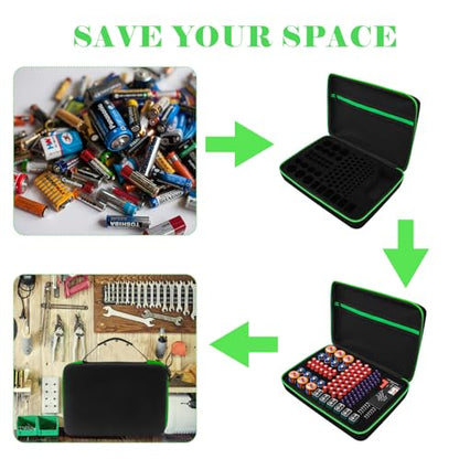 Battery Organizer Storage Case with Tester,69 Slot for AAA AA C D 9V Button - color: 69-Slots (Black-Green)