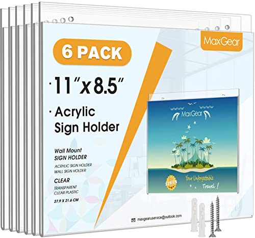 MaxGear Wall Mount Sign Holder, 8.5 x 11 Landscape, 6 Pack - size: 11"x8.5"-6Pack