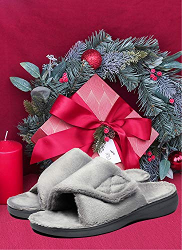SOLLBEAM Women's Plantar Fasciitis Fuzzy House Orthopedic Adjustable Slippers With Arch Support Orthotic Heel Cup Sandals For Ladies - color: Gray01, size: 6