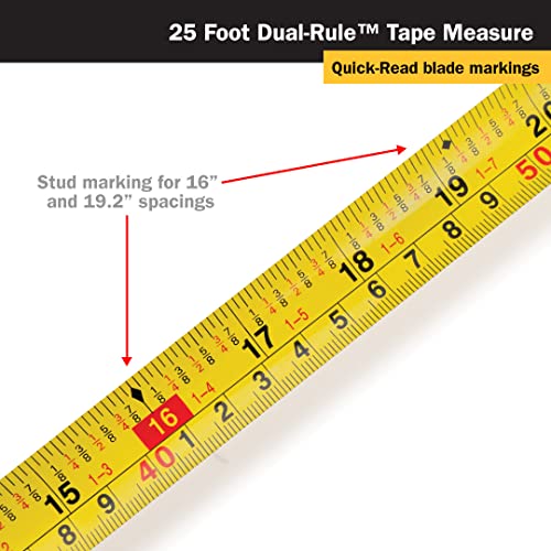 Titan 10907 Tape Measure with Easy-Read Standard Markings and Durable Case, 25-Foot, Dual-Rule