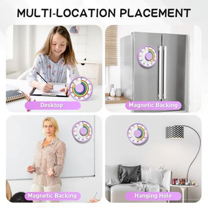 Secura 60-Minute Rainbow Visual Timer 6-Inch Mechanical Countdown Timers for Teaching, Meeting, Cooking, Working - Timer for Kids with Magnetic Backing (Purple) - color: Rainbow & Sun Purple