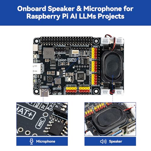 SunFounder Fusion HAT+ Expansion Board for Raspberry Pi 5/4/3B+/Zero 2W, 4 DC Motor Drivers, 12 PWM Servo, ADC, Speaker & Mic, Works with AI LLMs（ChatGPT/Gemini）