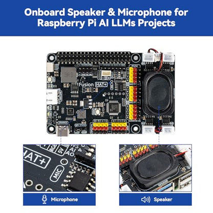 SunFounder Fusion HAT+ Expansion Board for Raspberry Pi 5/4/3B+/Zero 2W, 4 DC Motor Drivers, 12 PWM Servo, ADC, Speaker & Mic, Works with AI LLMs（ChatGPT/Gemini）