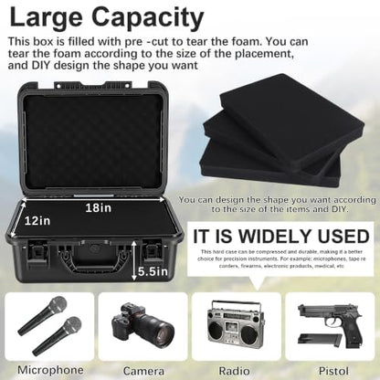 TORIBIO Hard Carrying Case with Foam, Shockproof Storage Box 18x12x5.5 in - size: 18" x 12" x 5.5"