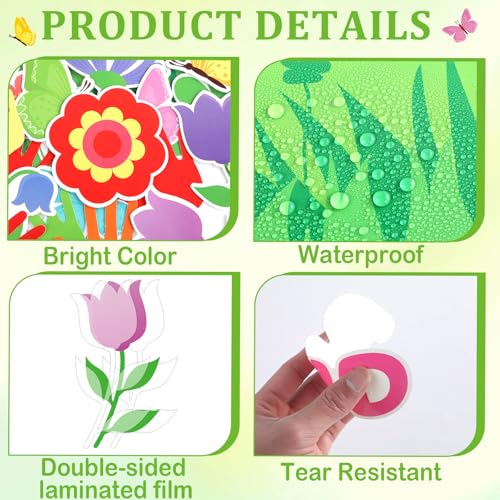 Spring Florals Bulletin Board Decorations Set Spring Tree Bulletin Board Classroom Decorations Handprint Flower Paper Cutouts March Bulletin Board Borders for School Chalkboard Door Supplies - style: Handprint Flowers