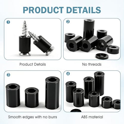 395 Pack Black Nylon Spacers Kit, Applicable to Standoff for PCB Motherboard, Circuit Board, Electrical Screws Switch and Receptacle Non-Threaded Round Plastic Spacers (Black)