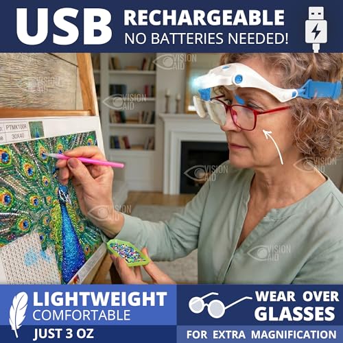 Vision Aid Expert Edition Magnifying Glasses with USB Rechargeable LED Light and Storage Case Hands Free Head Magnifier for Hobby Painting Close Work - size: USB Rechargeable - Expert Set