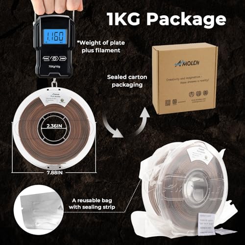 AMOLEN PLA 3D Printer Filament 1.75mm Fossil Gradient Stone 1KG - color: Fossil Gradient