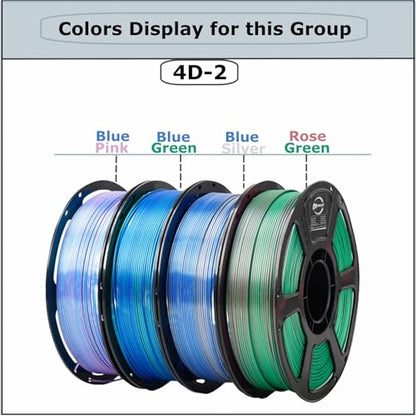 Dual Color Silk PLA 4KG 1.75mm 3D Printer Filament 4D-2 - color: Pla-(1kg*4 Dual Shiny Bluepink+bluegreen+bluesilver+rosegreen)