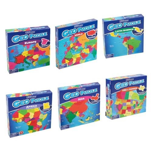 GeoPuzzle 6 Sets Individual Jigsaw Puzzles, Map Puzzle for Kids Ages 6 &Up - color: 6 Sets-individual