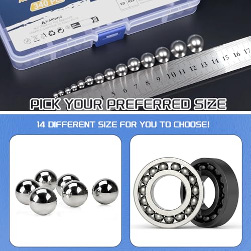 14Values 304 Stainless Steel Precision Balls Kit 1mm 2mm 2.5mm 3mm 3.5mm 4mm 4.5mm 5mm 5.5mm 6mm 7mm 8mm 9mm 10mm Bicycle Bearing Ball Assortment Set