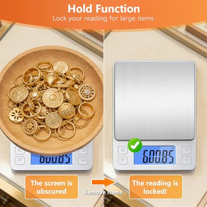 BOMATA Digital Jewelry Scale, 1000g×0.01g High Precision Gram Scale - color: Silver