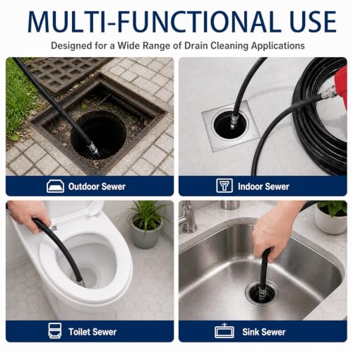 Sewer Jetter Kit for Pressure Washer 100FT, 5800PSI Drain Cleaner Hose 1/4 Inch NPT Corner Rotating and Button Nose Sewer Jetting Nozzle Pearl Corsage Pin Waterproof Tape with Spanner (100FT) - size: 100FT