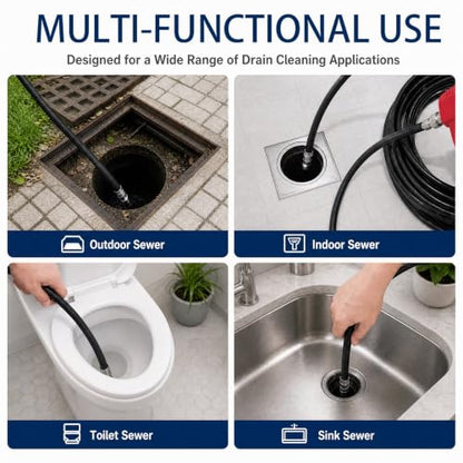 Sewer Jetter Kit for Pressure Washer 150FT, 5800PSI Drain Cleaner Hose 1/4 Inch NPT Corner Rotating and Button Nose Sewer Jetting Nozzle Pearl Corsage Pin Waterproof Tape with Spanner (150FT) - size: 150FT