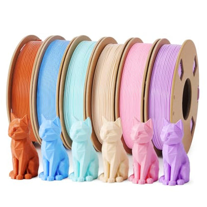 PLA 3D Printer Filament Bundle 1.75mm, 6 Colors Pastel 250g Each
